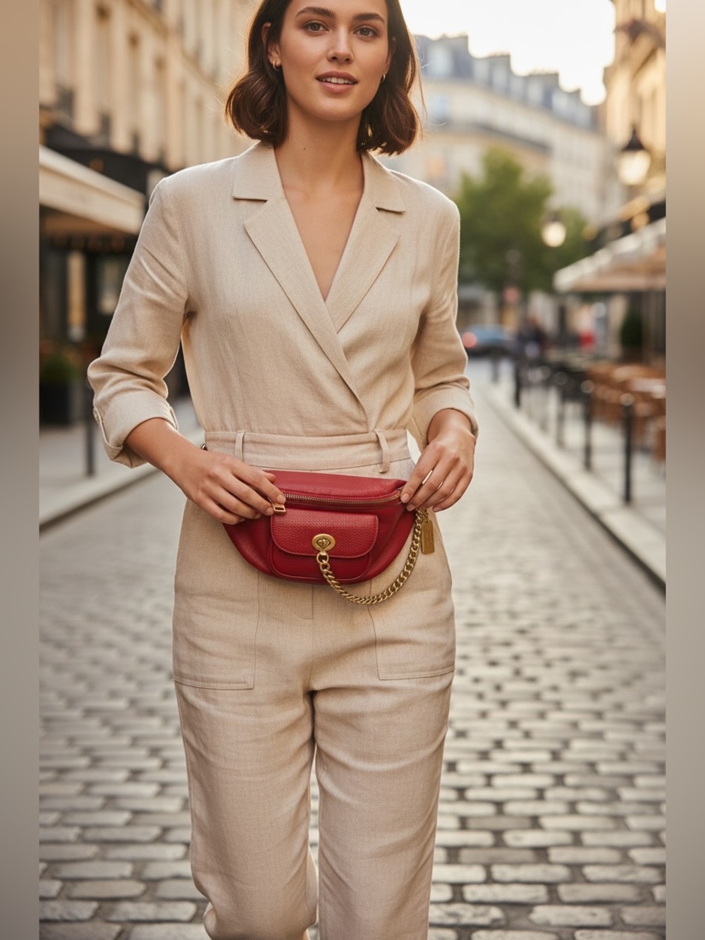 Coach x Jennifer Lopez Red Pebble Leather Belt Bag / Crossbody with Turnlock - Picture 3 of 11